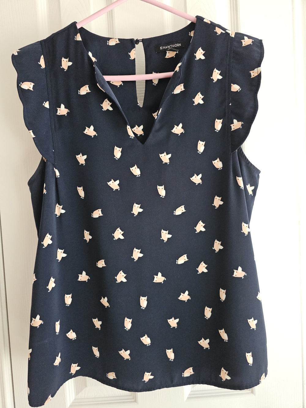 41 Hawthorn Navy Owl-Print Sleeveless V-Neck Blouse